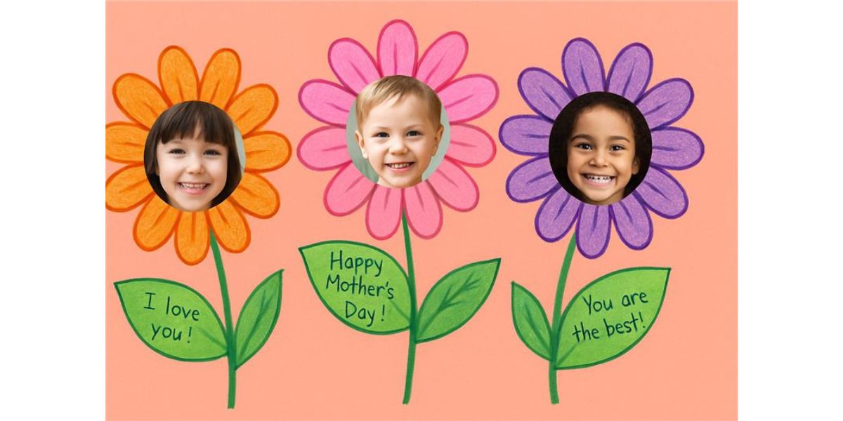 Child's face in flower card with special message