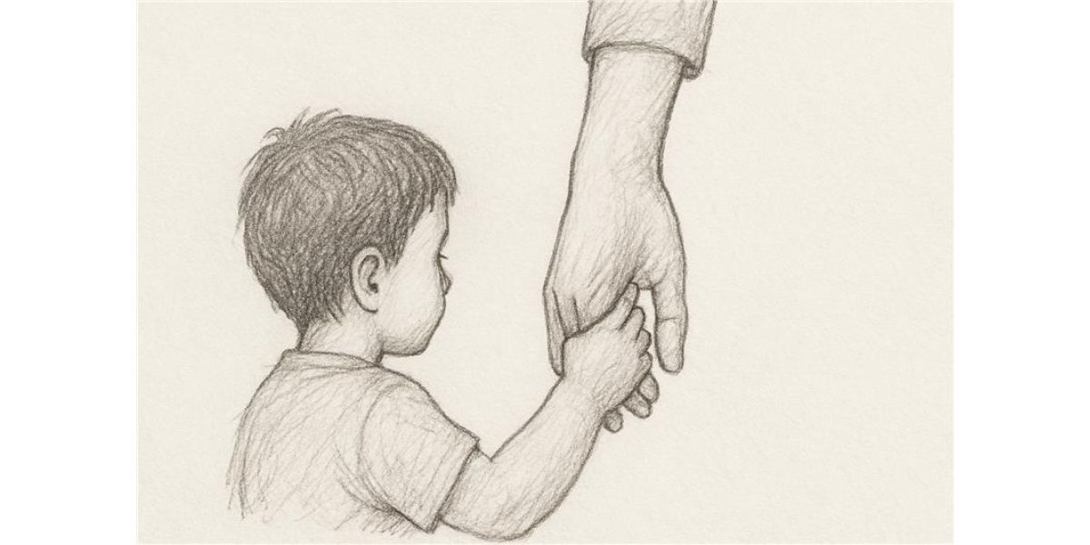 sketch of child holding mother’s hand
