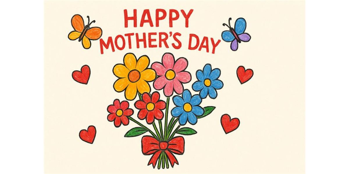 Mother's Day flower garden poster with hearts and butterflies