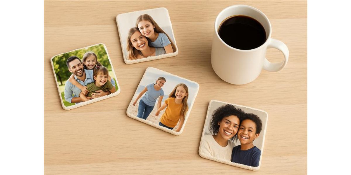 DIY photo coasters with family memories for Mom