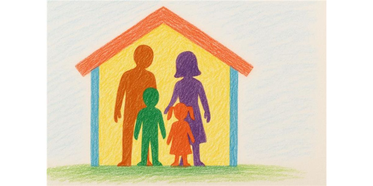 Family in a home Drawing